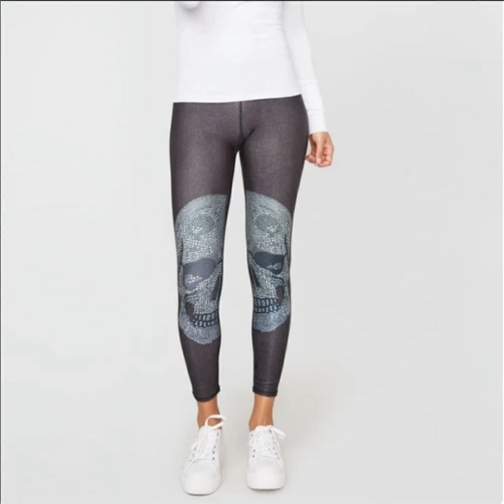 Terez Crystal Skull Leggings, Size XS, Charcoal
